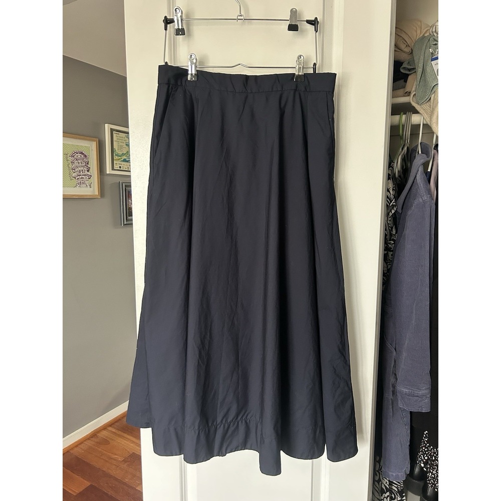 NWT Ann Taylor Navy Blue Full Midi Skirt Pockets Cotton Size 8